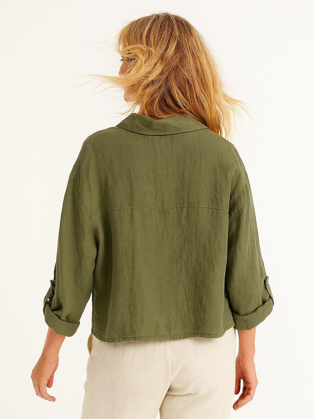 İtalyan Keten Gömlek - HAKİ