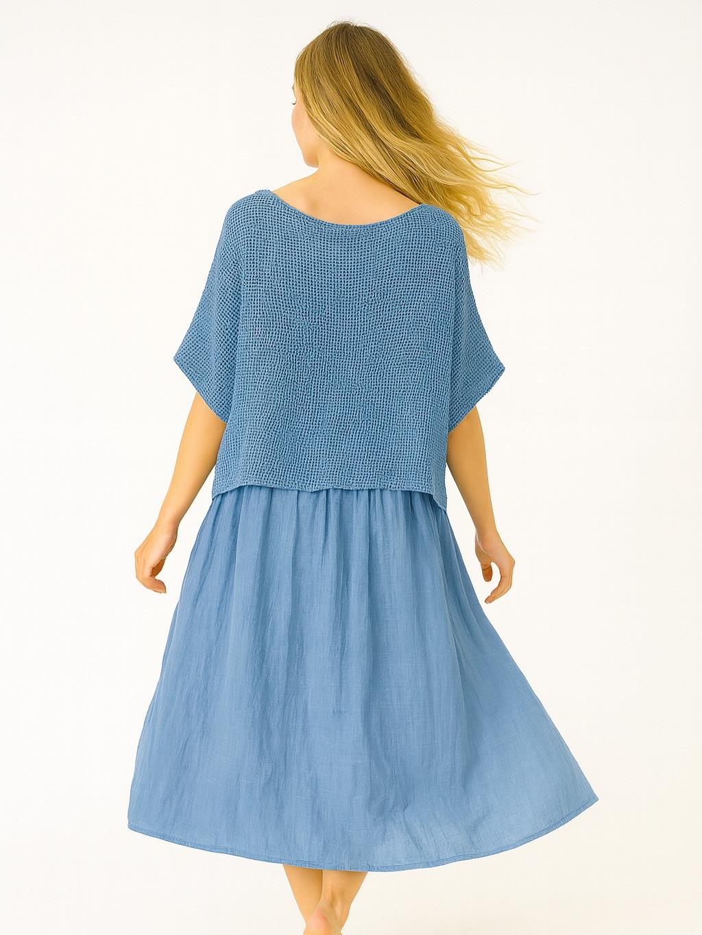 İtalyan File Elbise - MAVİ