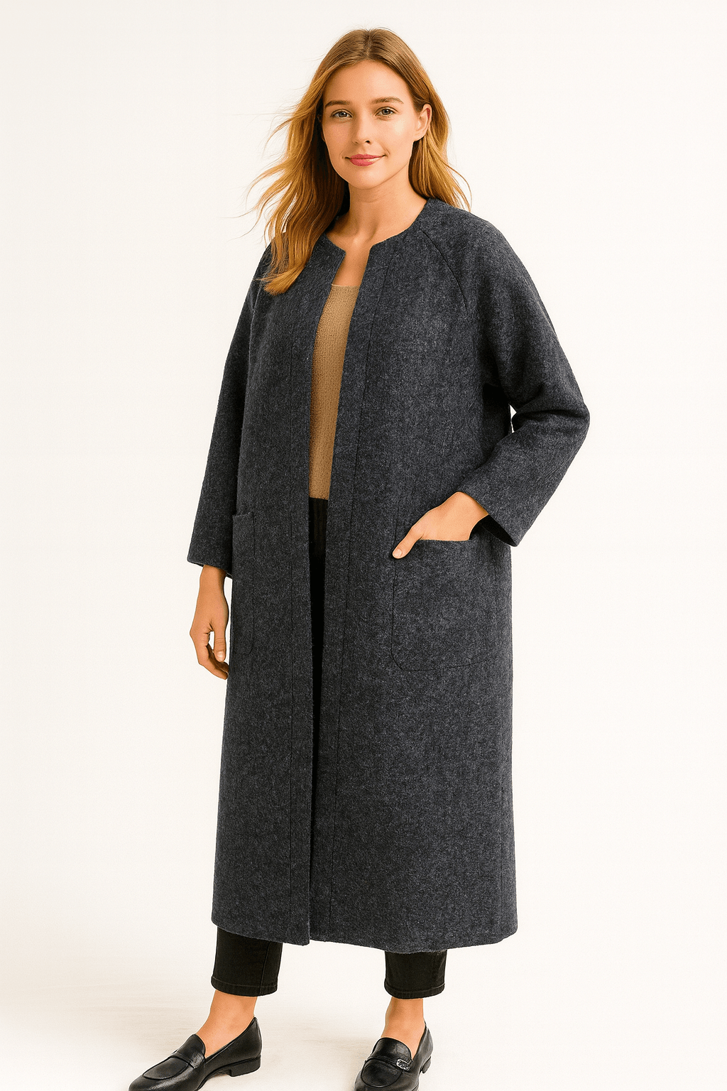 İtalyan Hakim Yaka Keçe Kaban - ANTRASİT