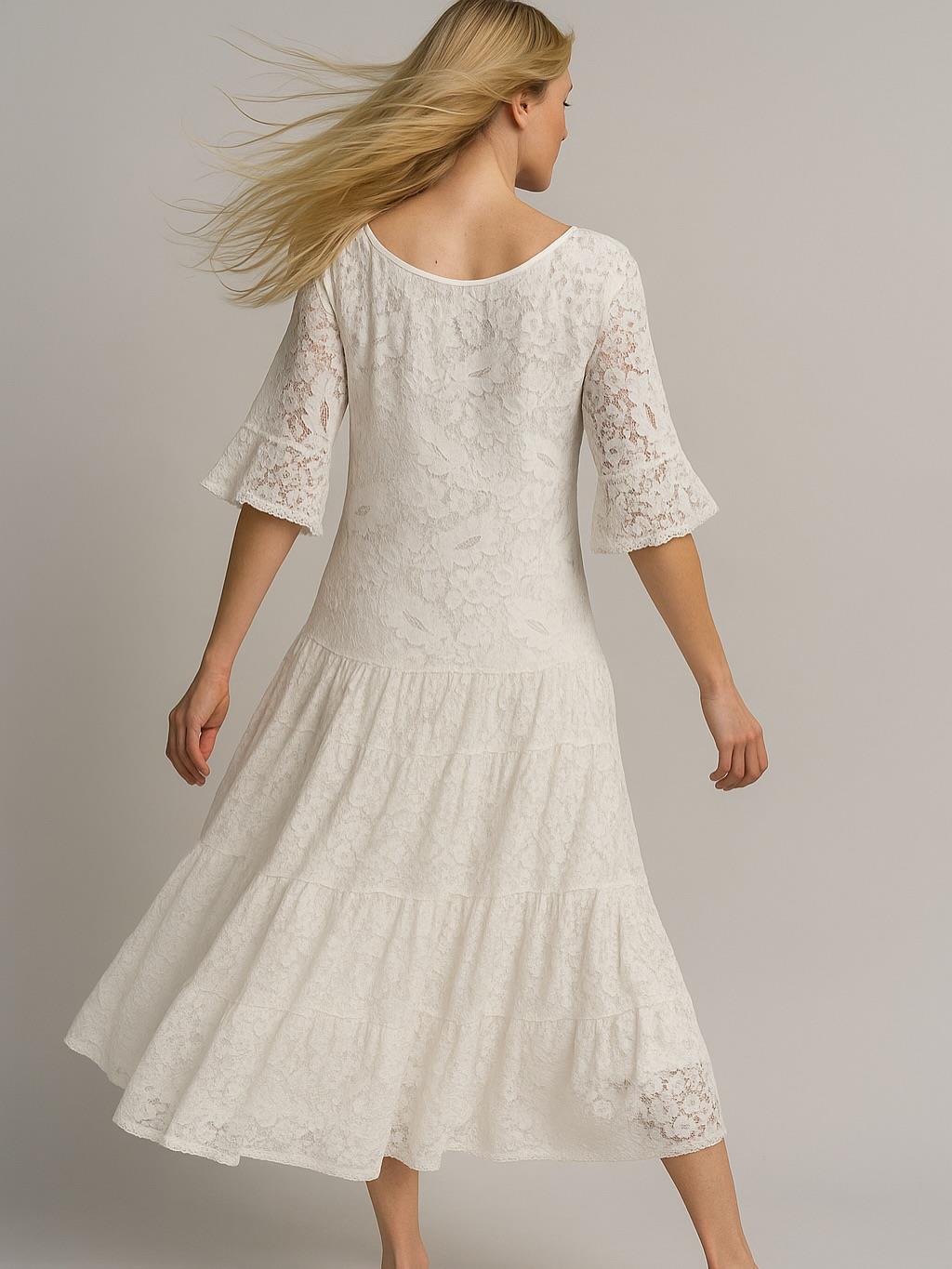 İtalyan Dantel Elbise - BEYAZ