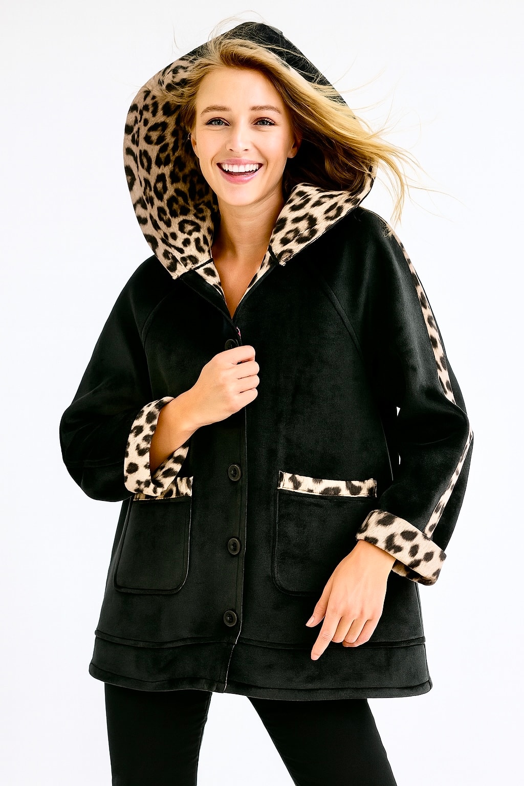 İtalyan Leopar Detaylı Nubuk Kaban - SİYAH