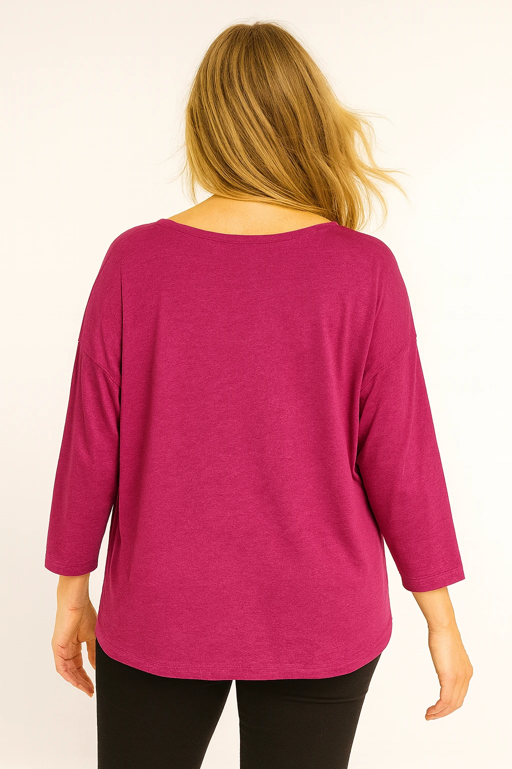 İtalyan V Yaka Triko Bluz - FUŞYA