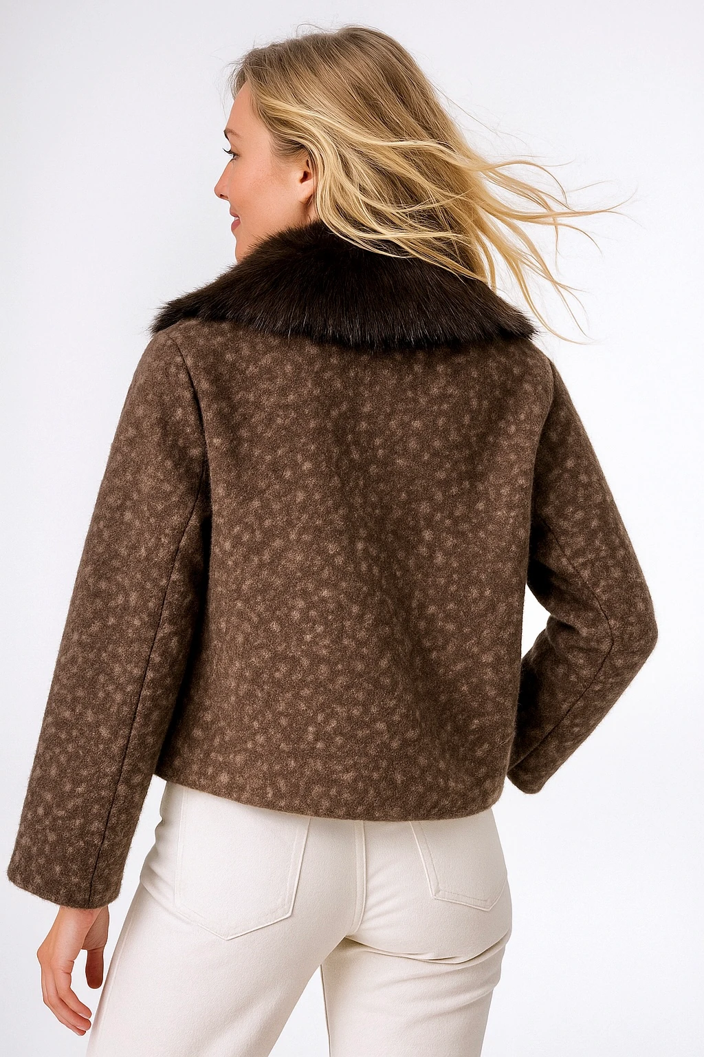 İtalyan Kürklü Yaka Keçe Ceket - KAHVERENGİ