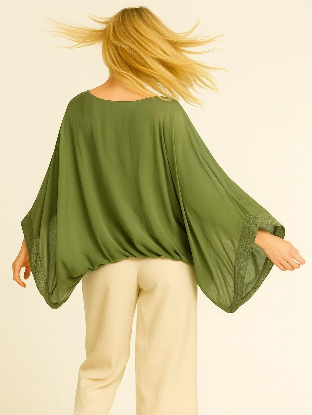 İtalyan İpek Bluz - HAKİ