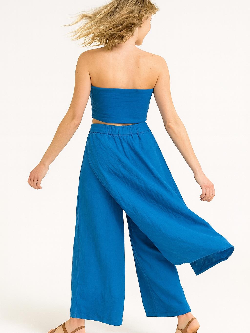 İtalyan Keten Kapaklı Pantolon - MAVİ