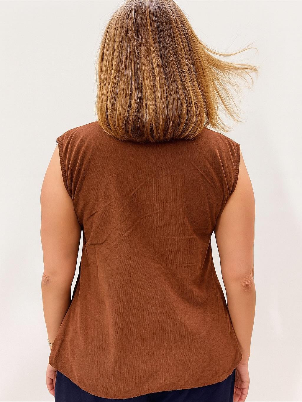 İtalyan Kadife Tasarım Yelek - KAHVERENGİ