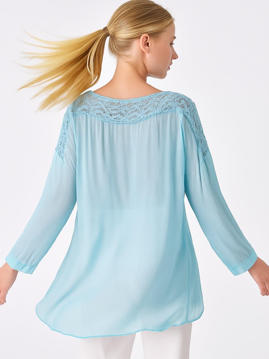 İtalyan İpek Bluz - MAVİ