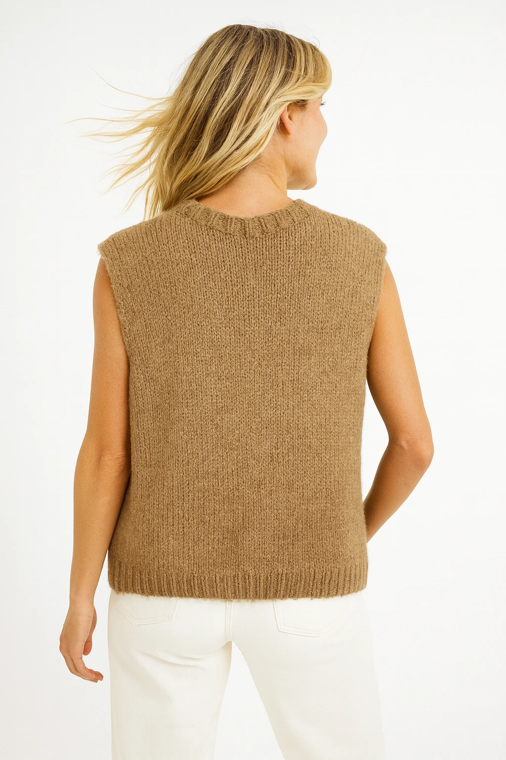 İtalyan Kolsuz Triko Süveter - VİZON