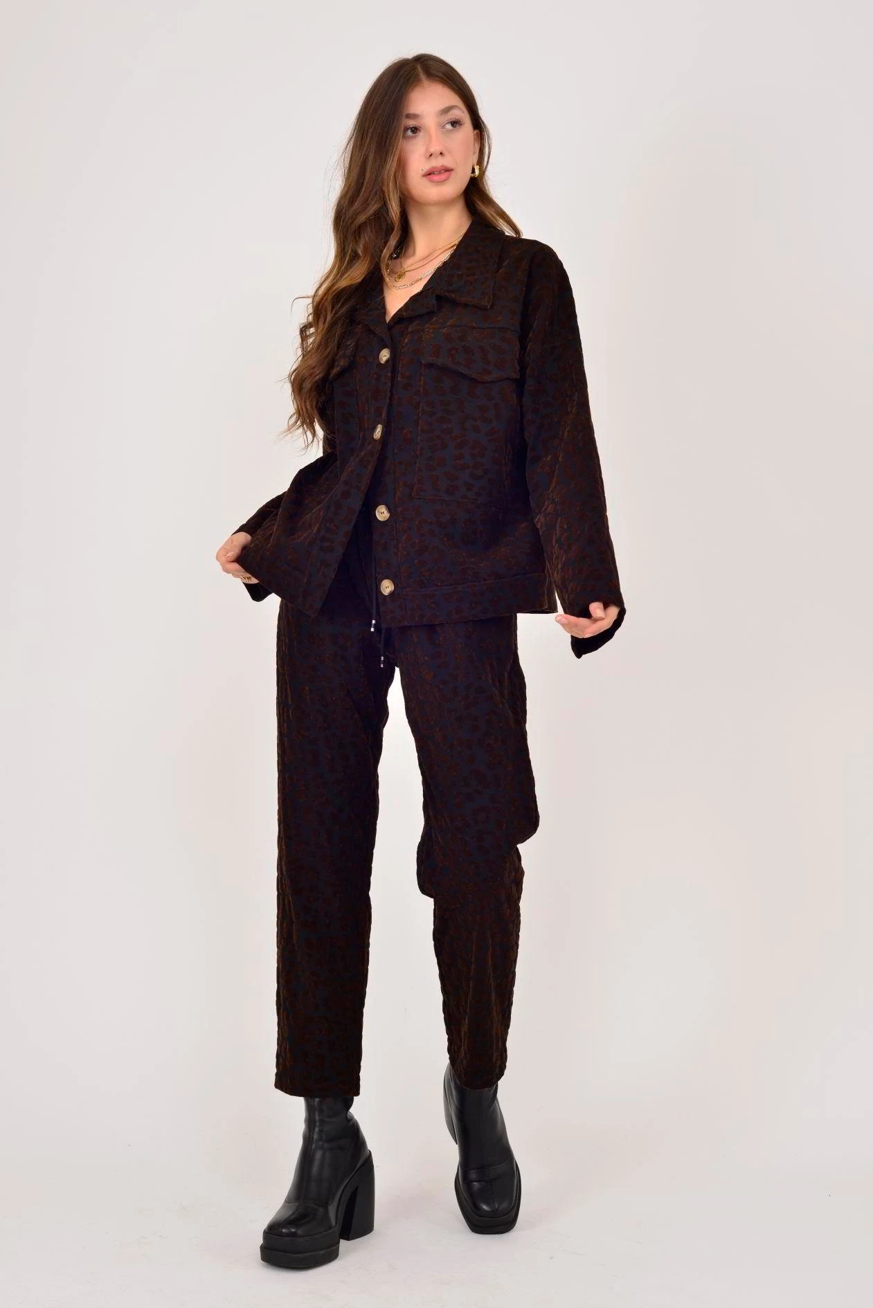 İtalyan Taş Desen Pantolon - KAHVERENGİ