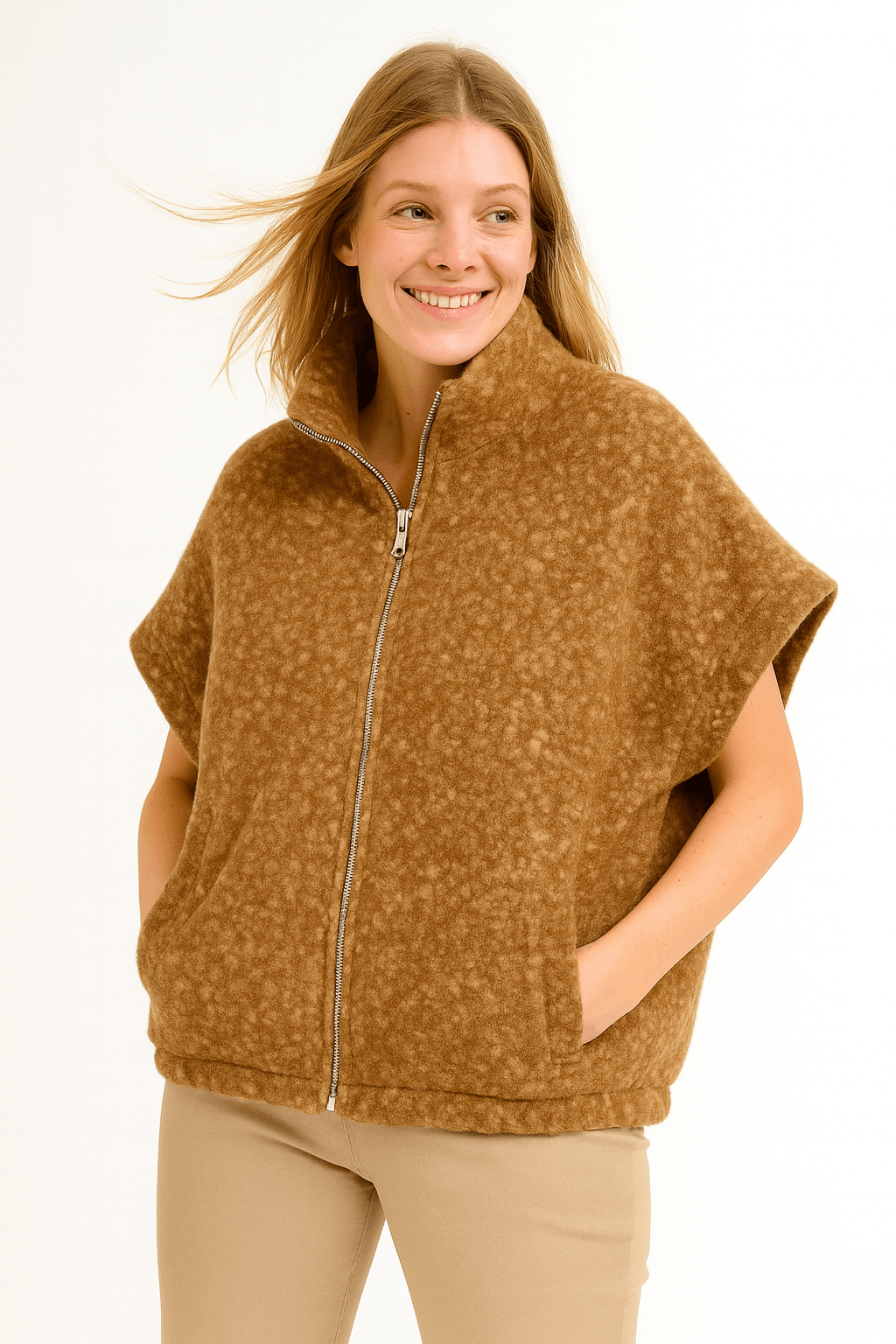 İtalyan Fermuarlı Keçe Yelek - BAKIR