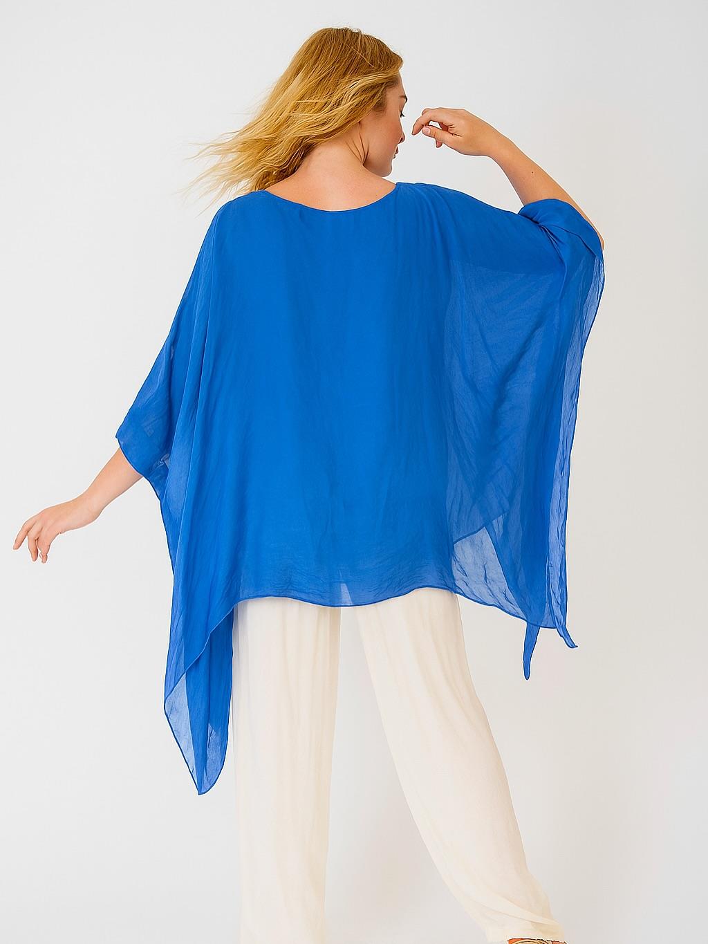 İtalyan İpek Bluz - SAKS MAVİ