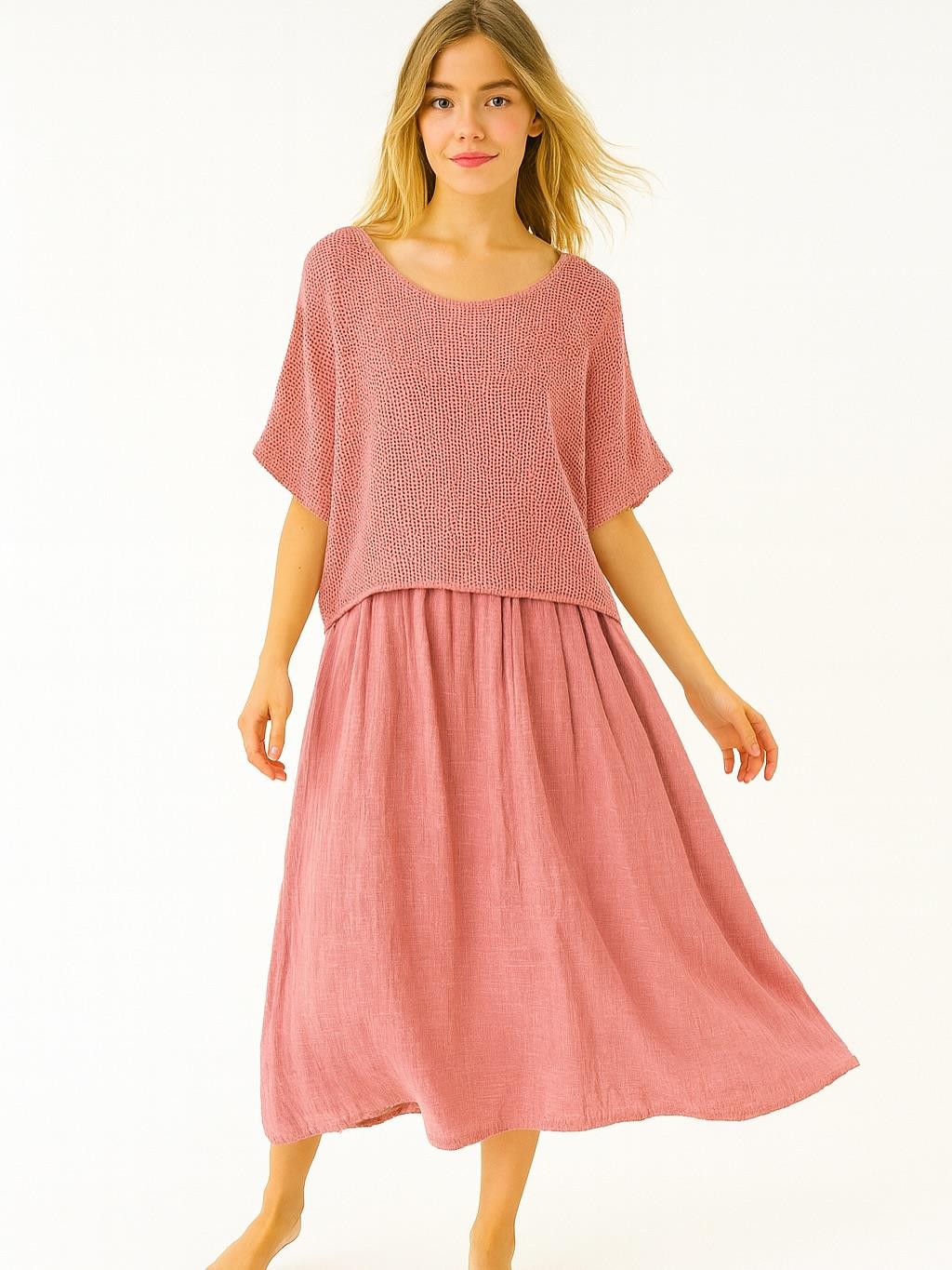 İtalyan File Elbise - PUDRA PEMBE