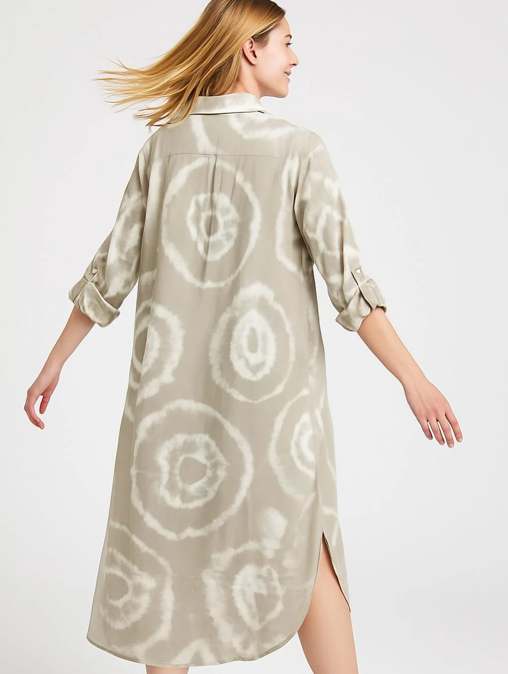 İtalyan Pamuk Dalga Desen Elbise - BEJ