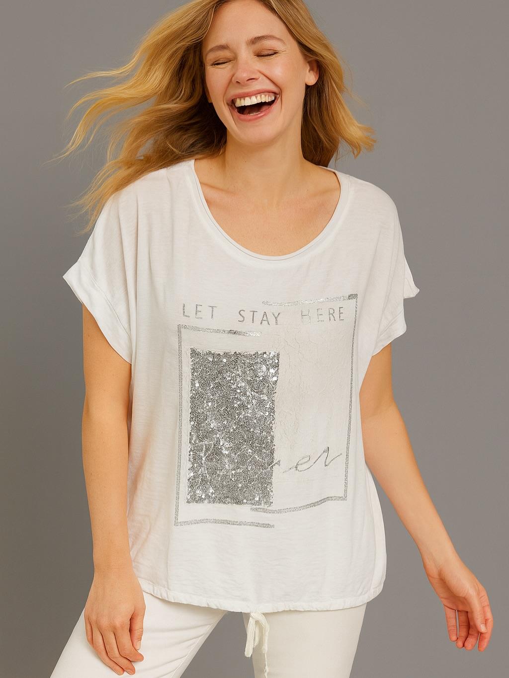 İtalyan Pamuk Pul Payet Detaylı Bluz  - BEYAZ