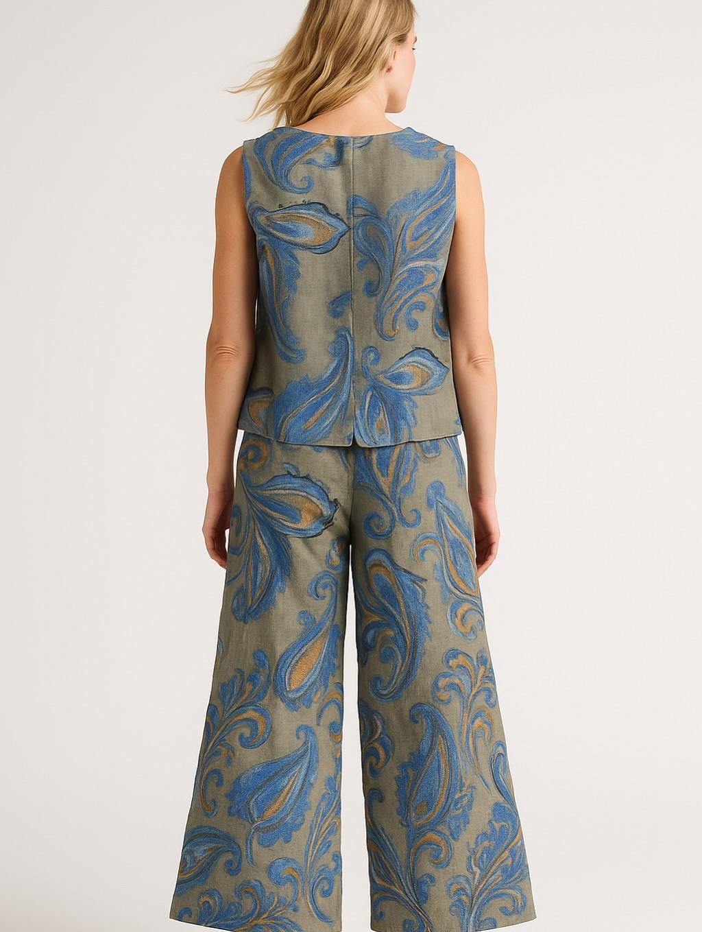 İtalyan Keten Yelek Takım - VİZON