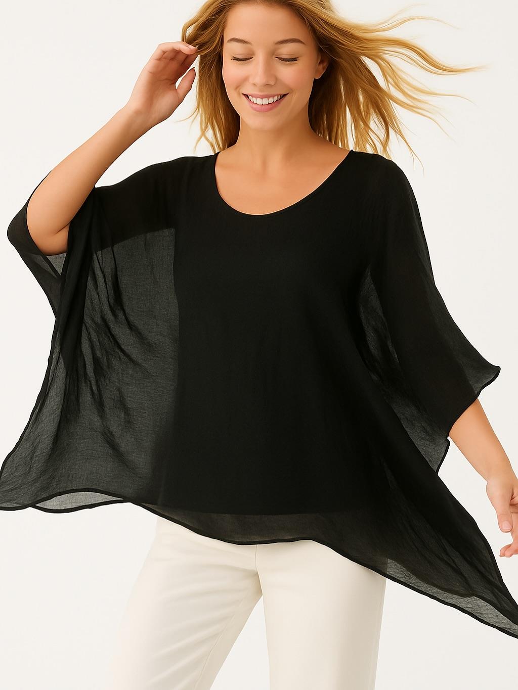 İtalyan İpek Bluz - SİYAH