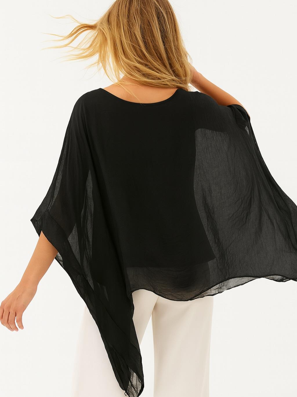 İtalyan İpek Bluz - SİYAH