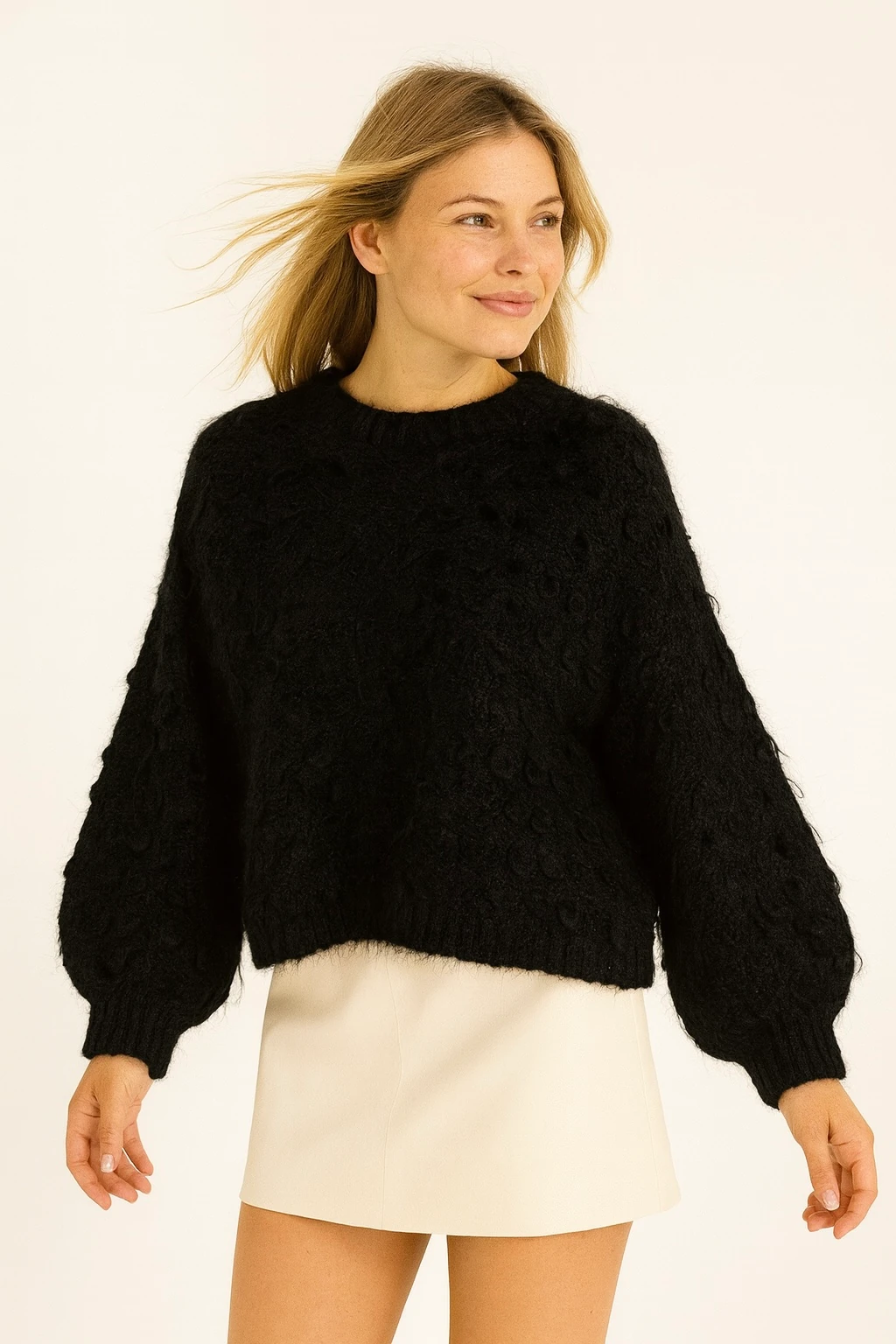 İtalyan Özel Tasarım Triko Bluz - SİYAH