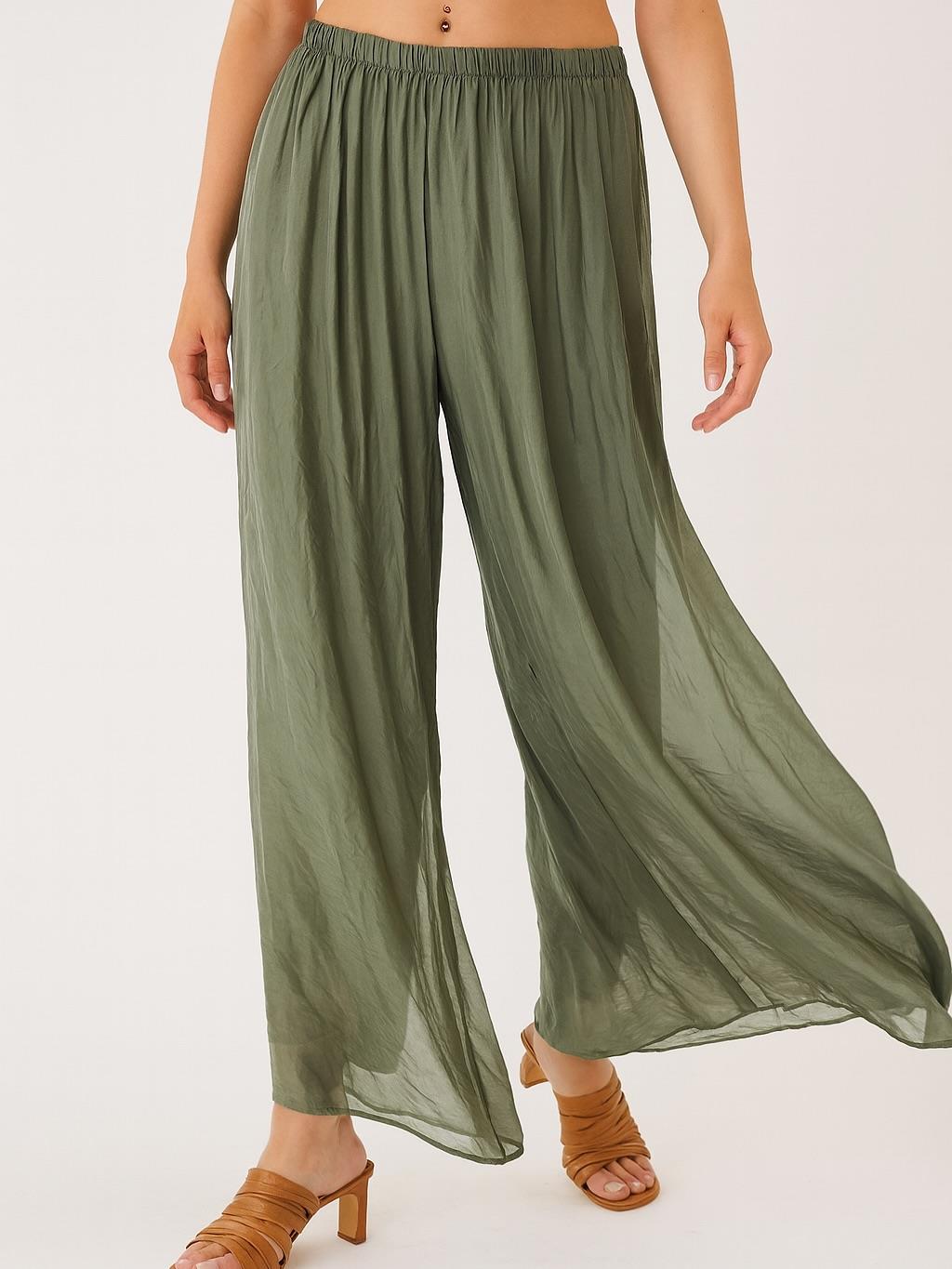 İtalyan İpek Pantolon - HAKİ