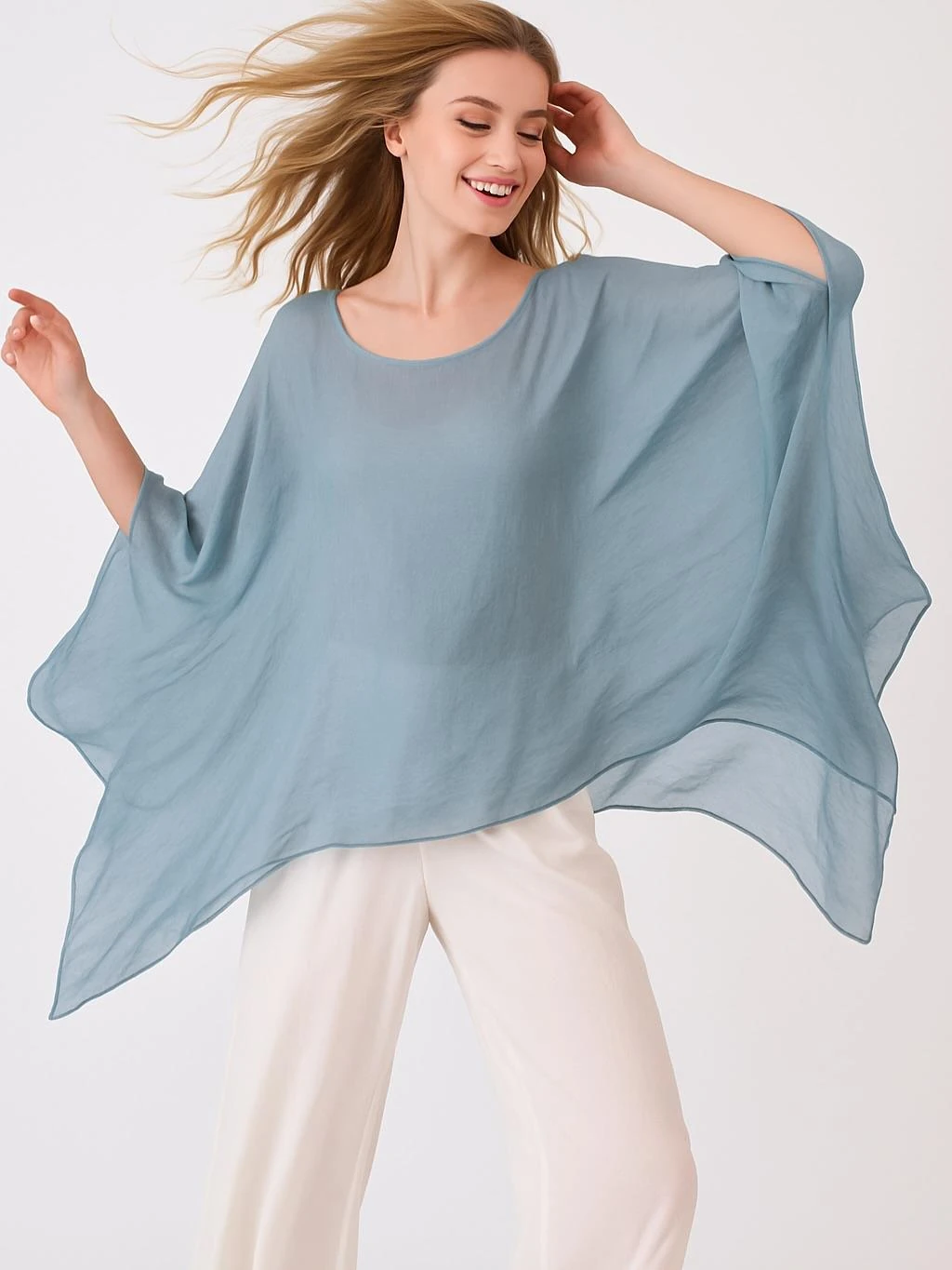 İtalyan İpek Bluz - BUZ GRİSİ