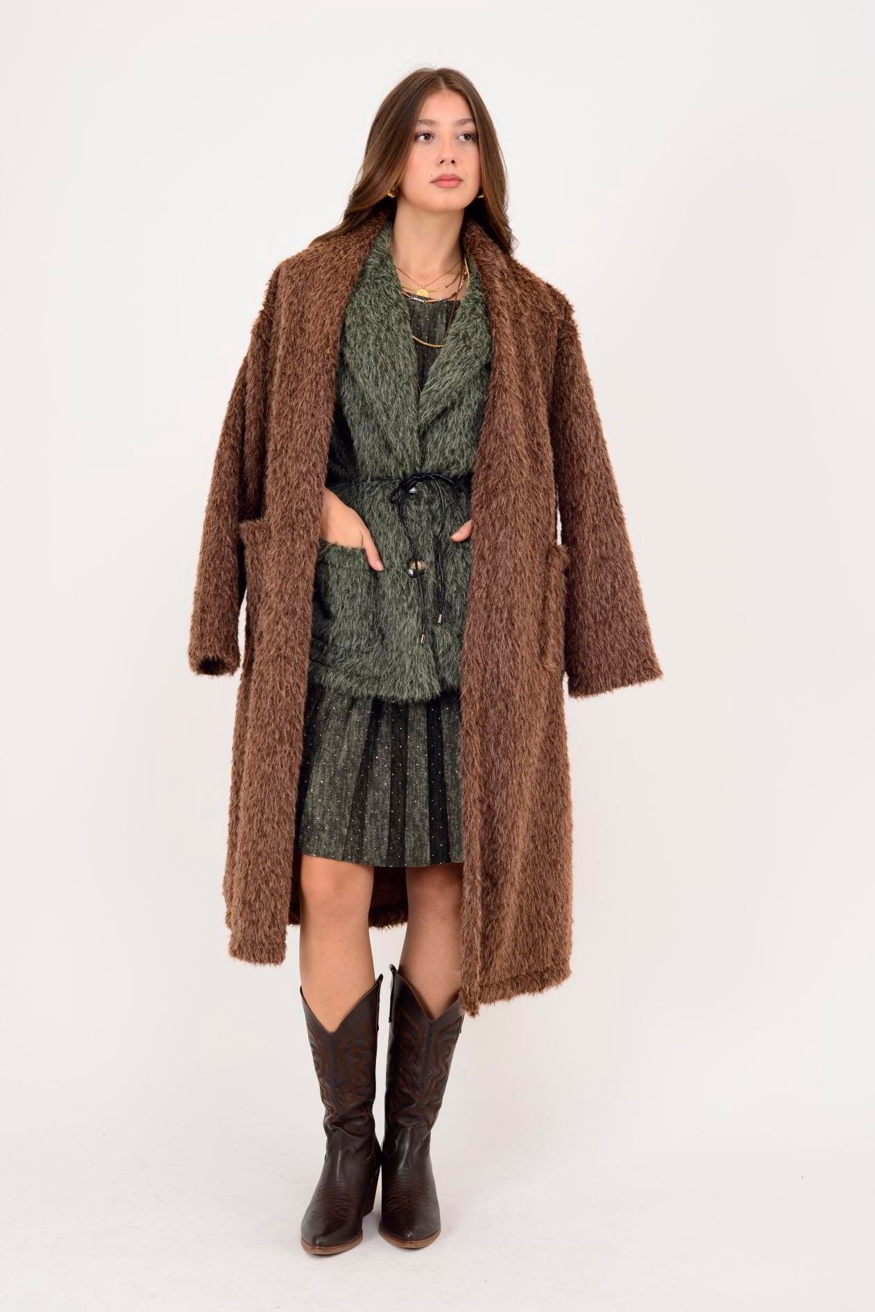 İtalyan Cep Detaylı Keçe Kaban - KAHVERENGİ