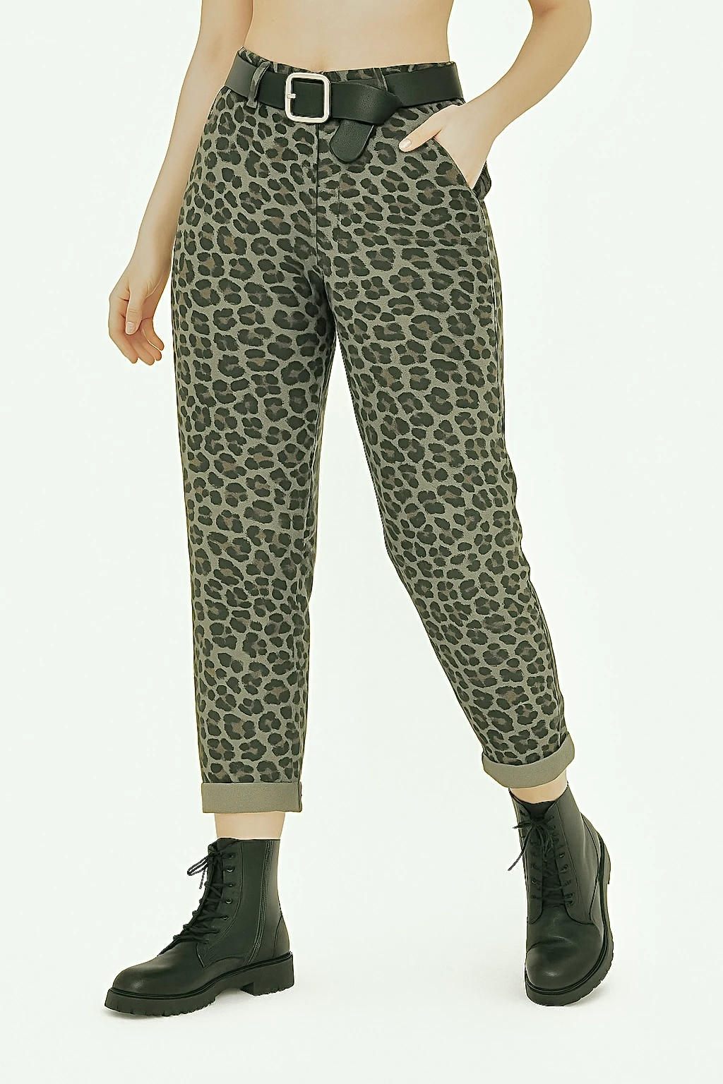 İtalyan Kemer Detaylı Desenli Pantolon - GRİ