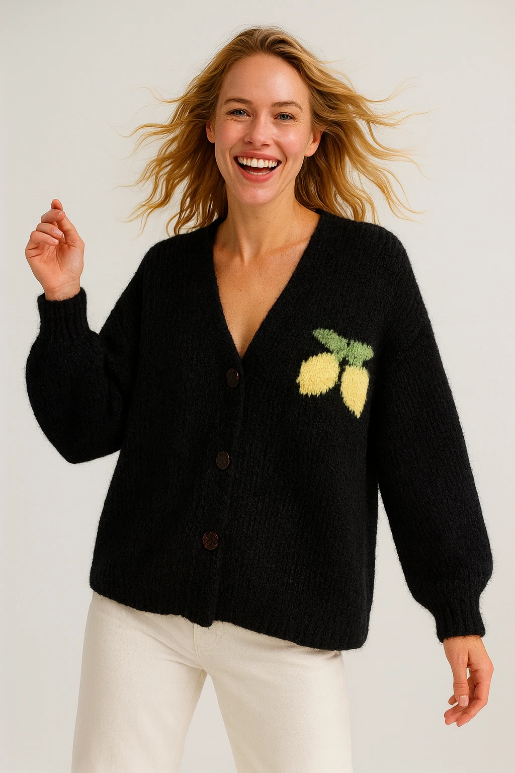 İtalyan Limon Detaylı Hırka - SİYAH