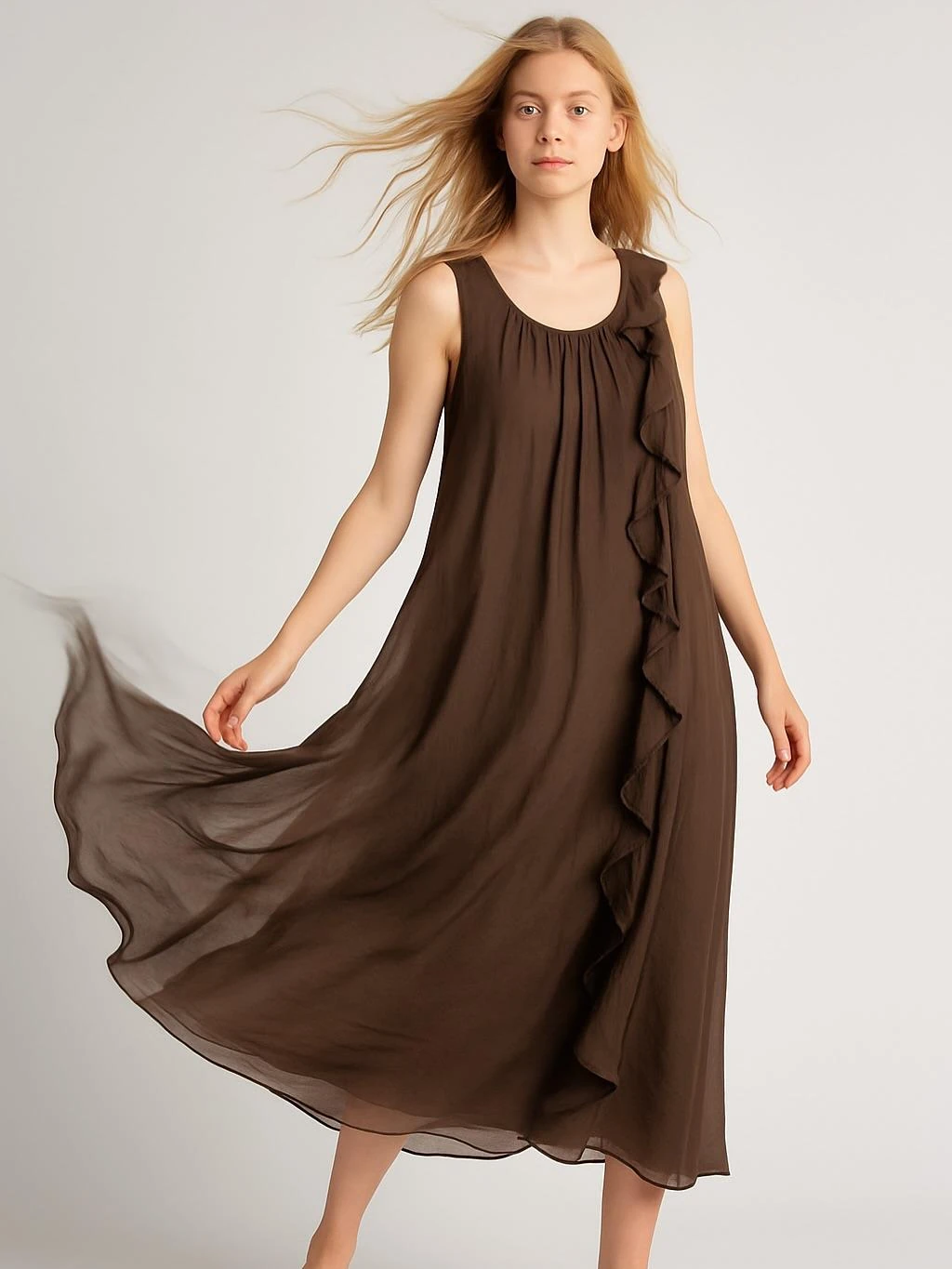 İtalyan İpek Elbise - KAHVERENGİ