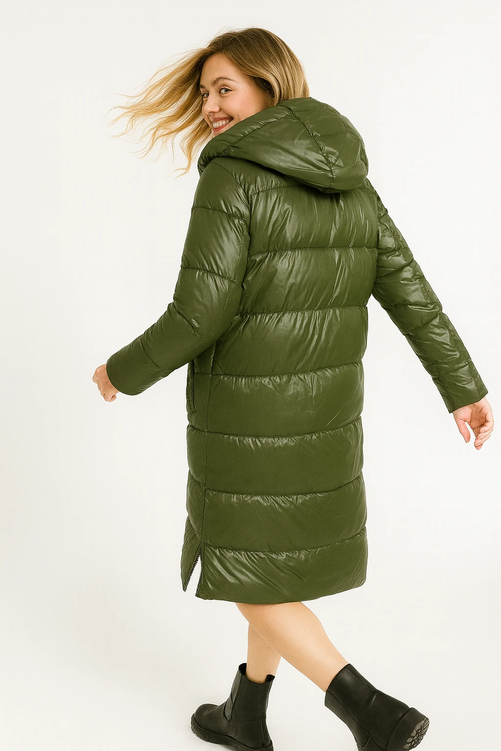 İtalyan Kapüşonlu Fermuar Detaylı Mont - YEŞİL