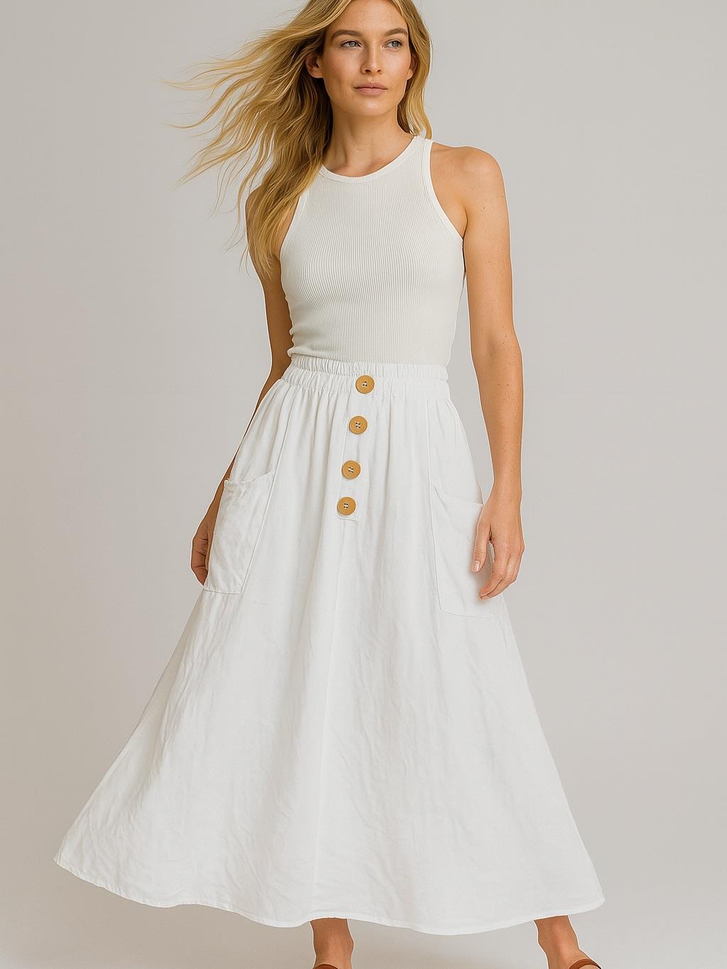 İtalyan Keten Etek - BEYAZ