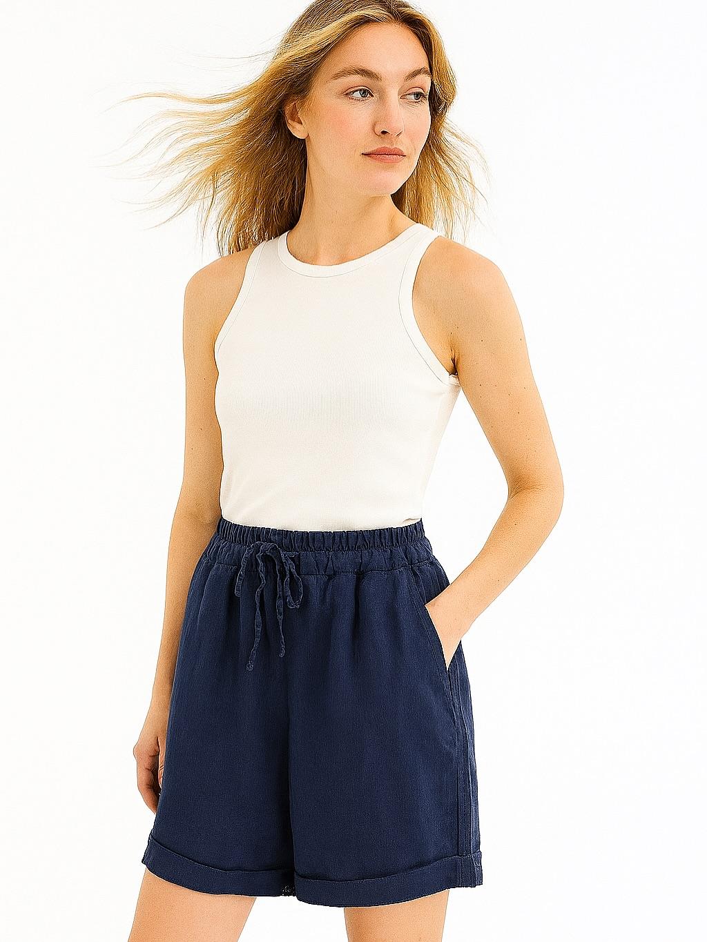 İtalyan Keten Şort - LACİVERT