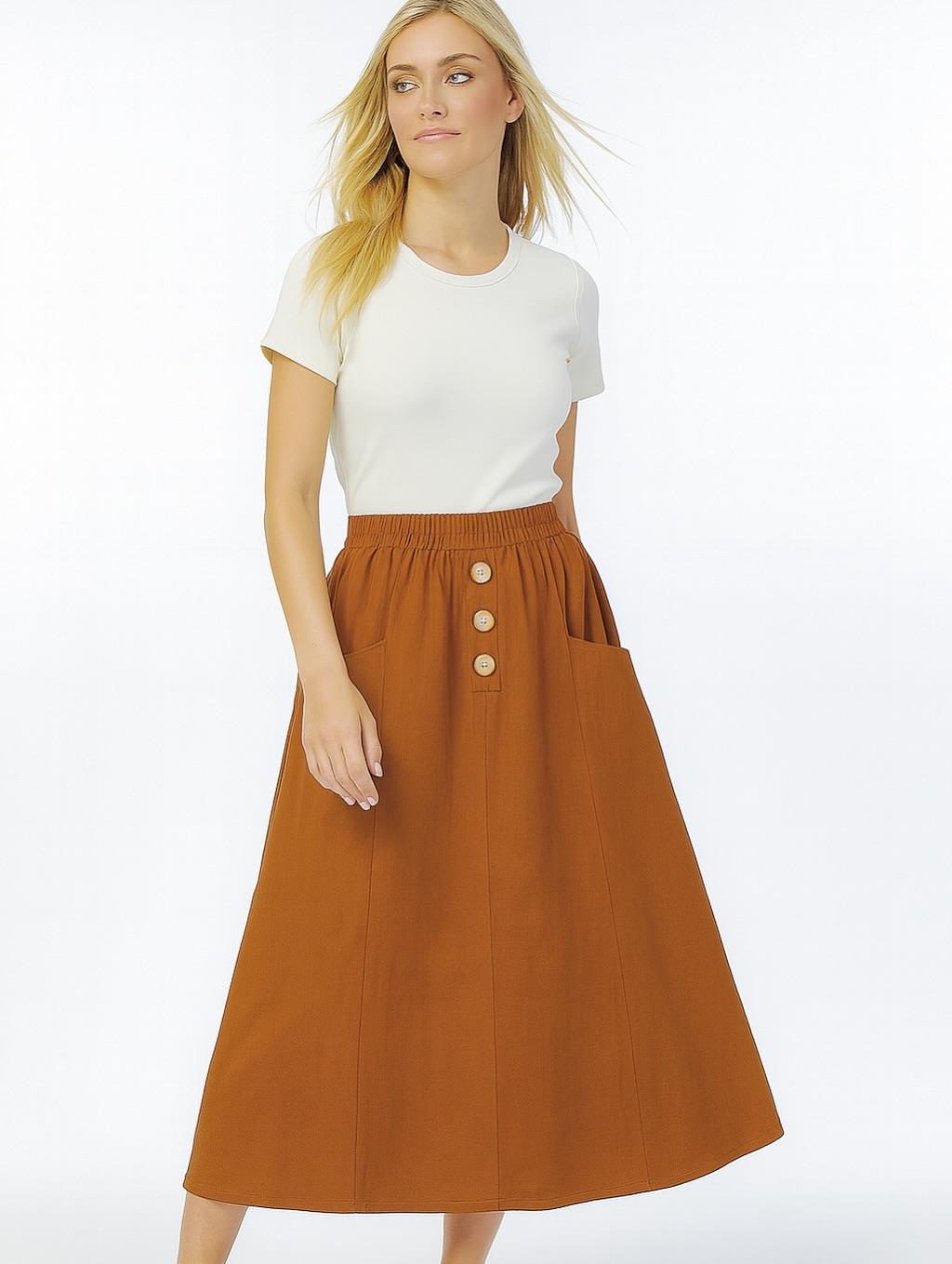 İtalyan Kadife Düğme Detaylı Etek - TARÇIN