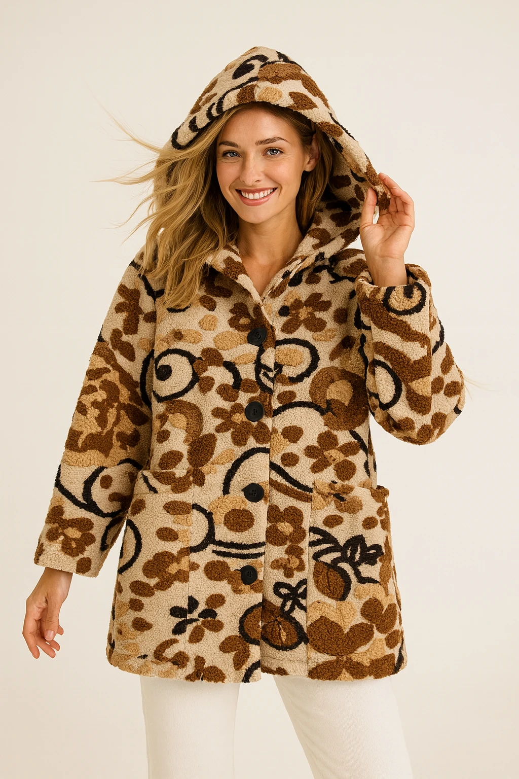 İtalyan Düğmeli Cep Detaylı Keçe Kaban - BEJ