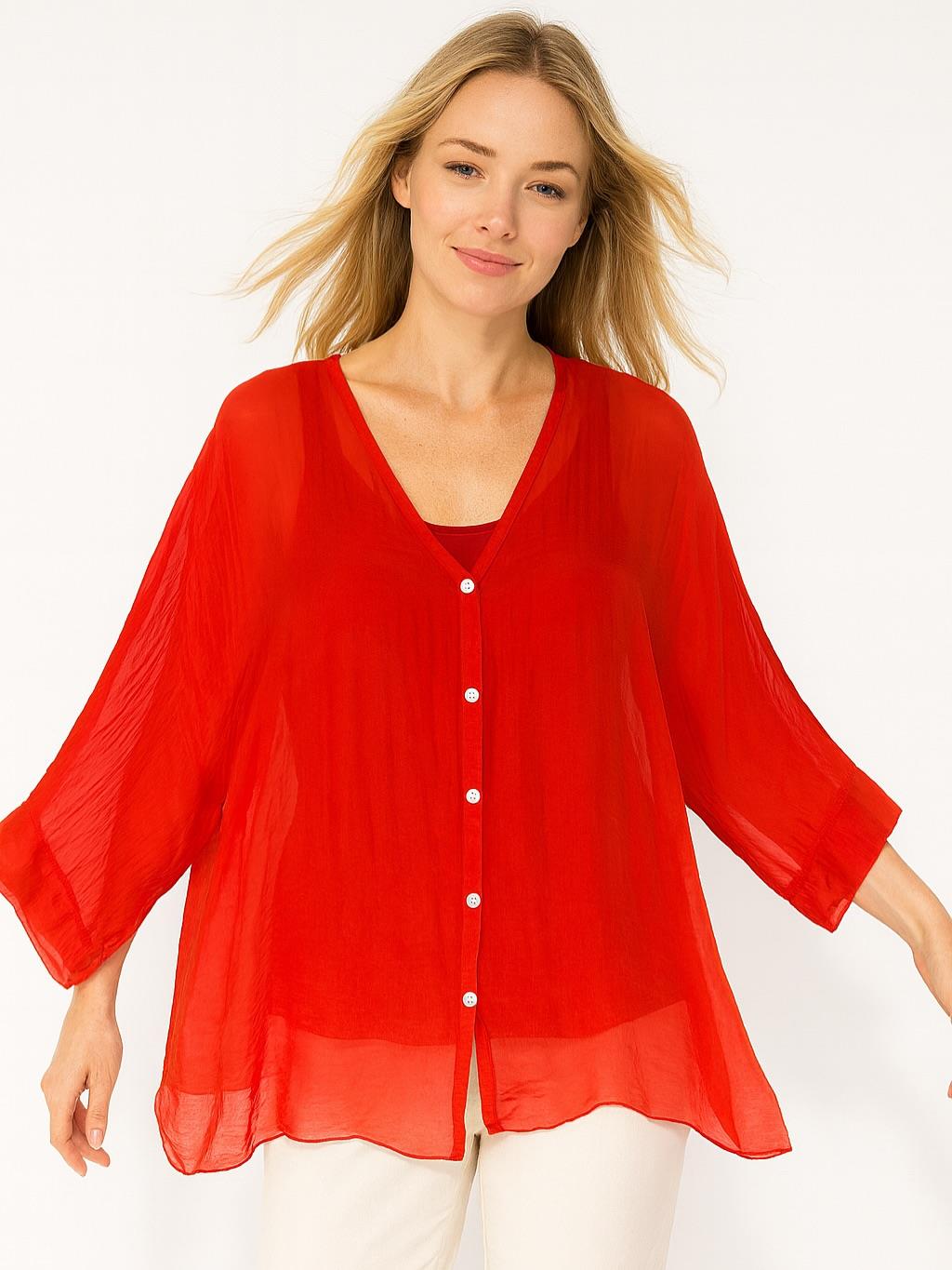 İtalyan İpek Gömlek - KIRMIZI