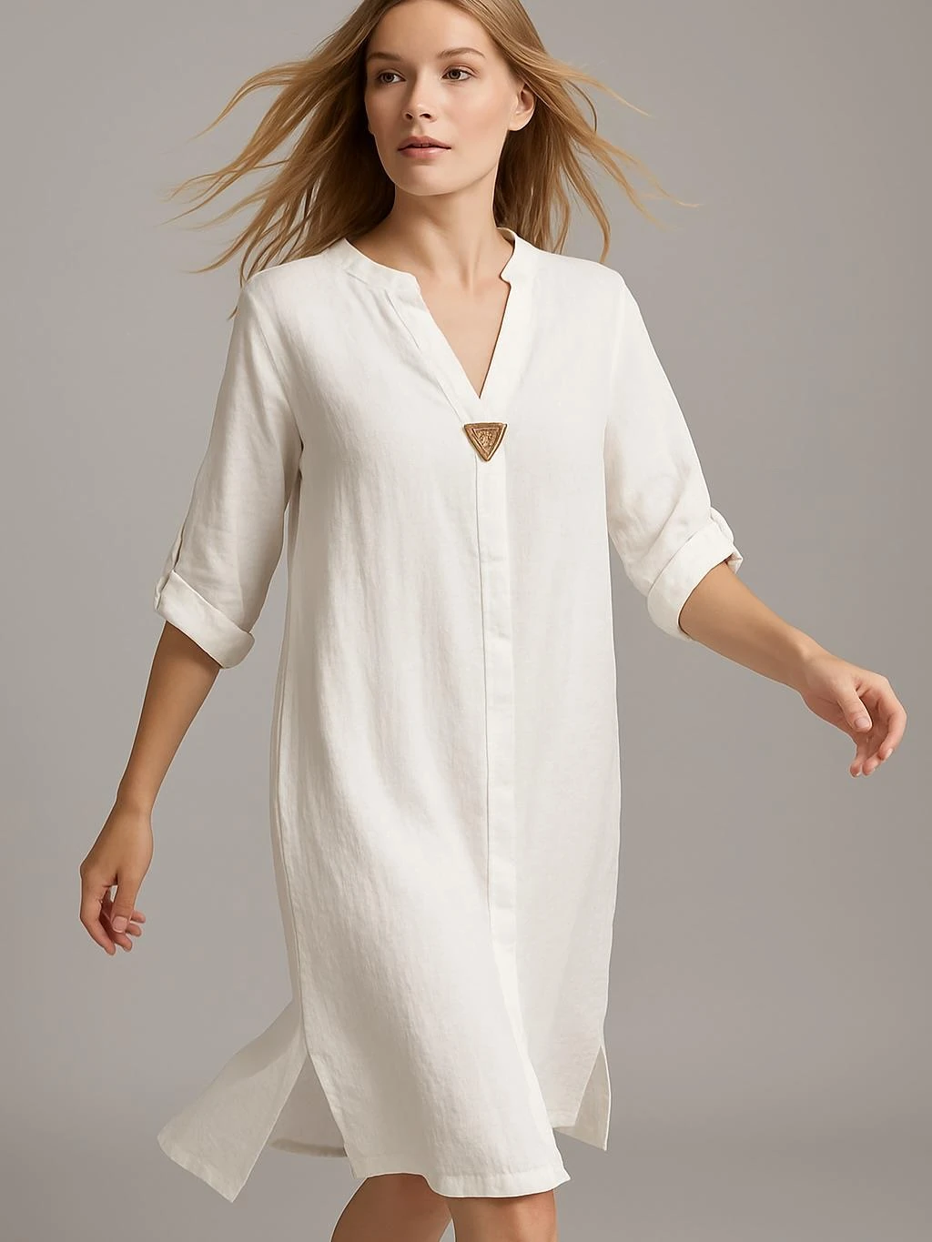 İtalyan Keten Elbise - BEYAZ