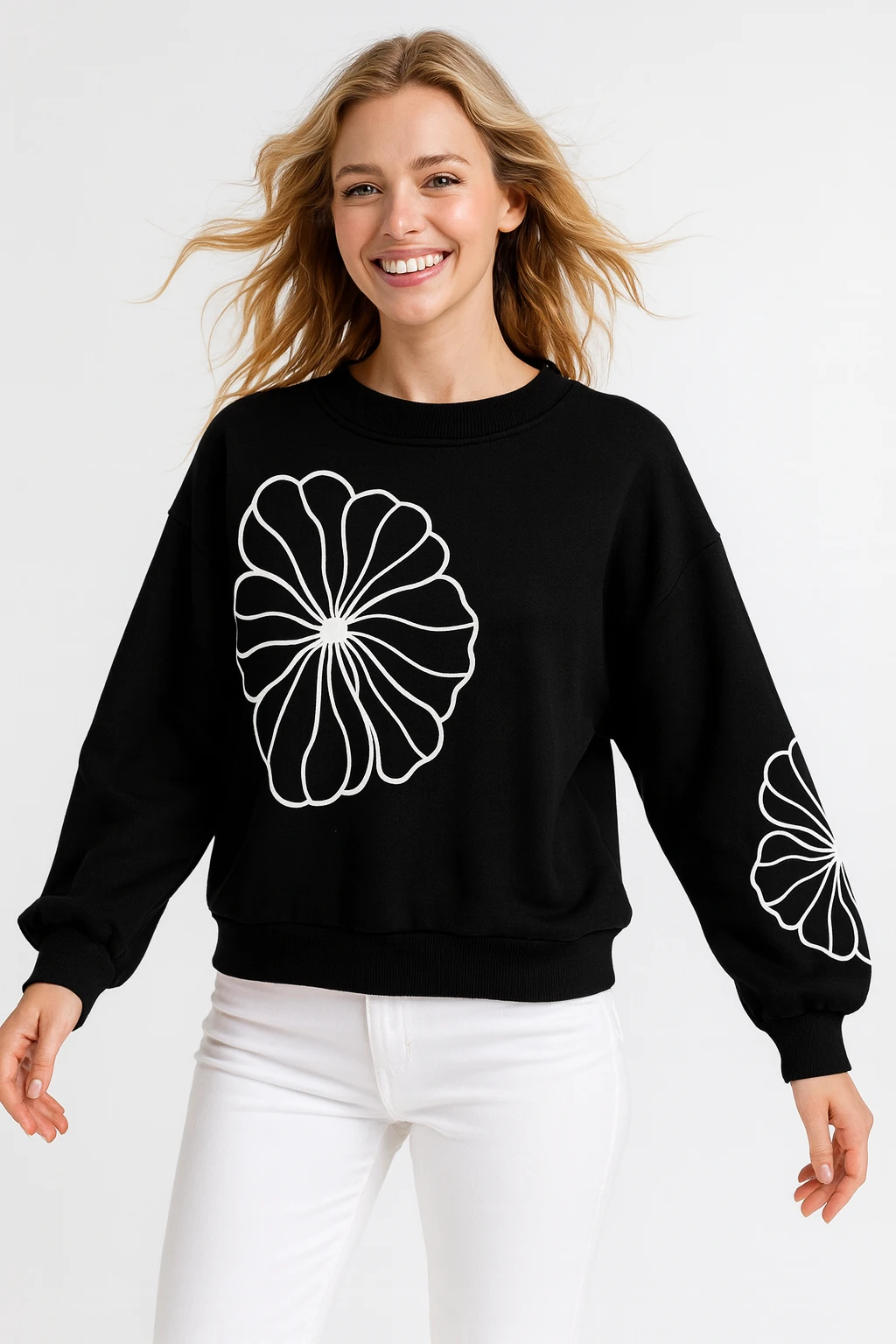 İtalyan Desenli Triko Kazak - SİYAH