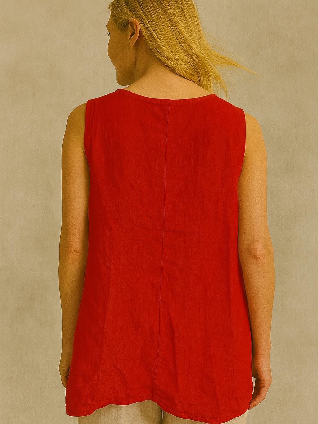 İtalyan Keten Bluz - KIRMIZI