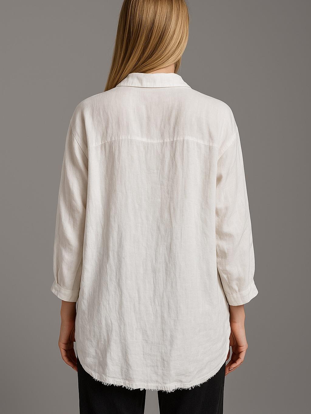 İtalyan Keten Dantel Detaylı Gömlek - BEYAZ