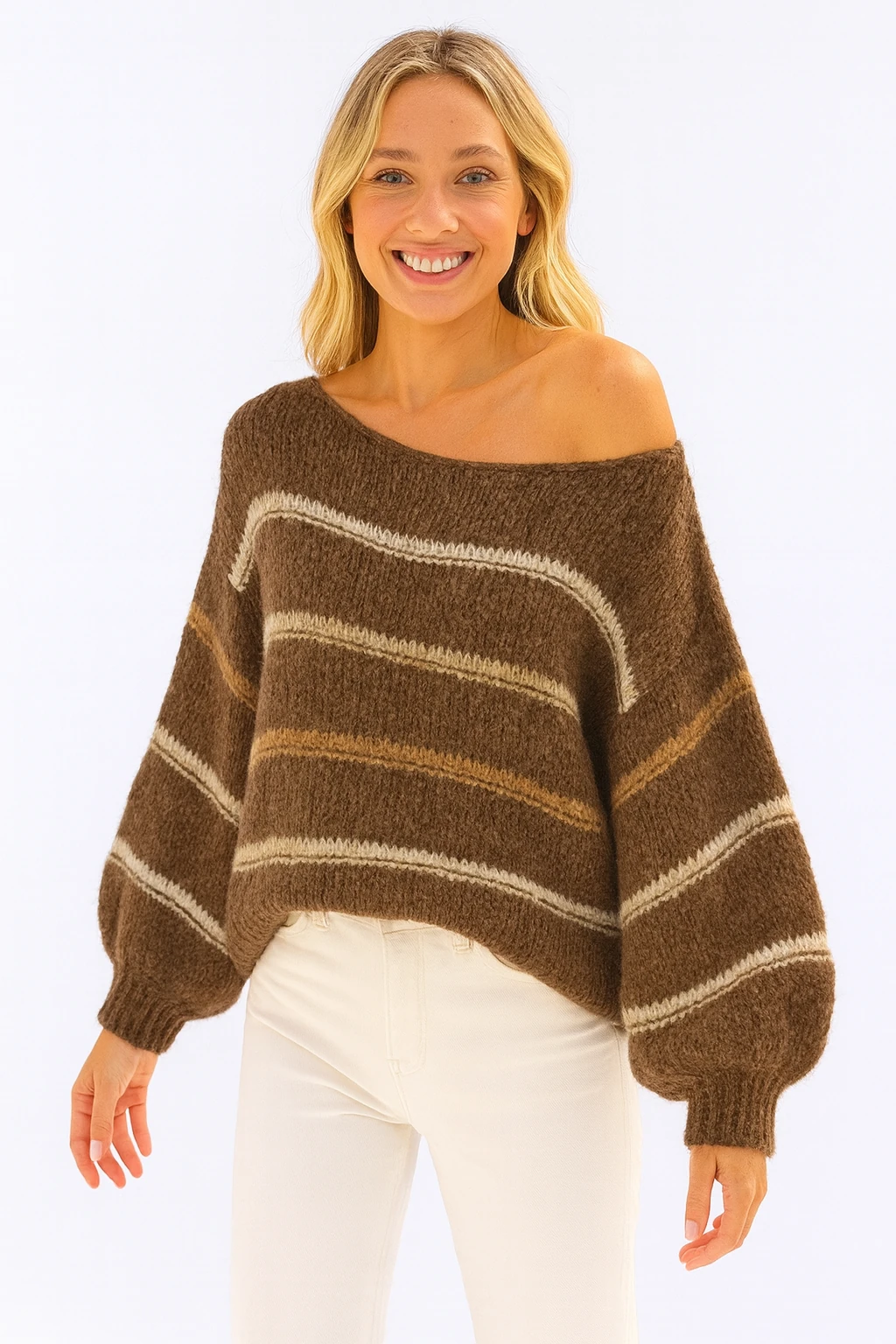 İtalyan Çizgili Kazak - KAHVERENGİ