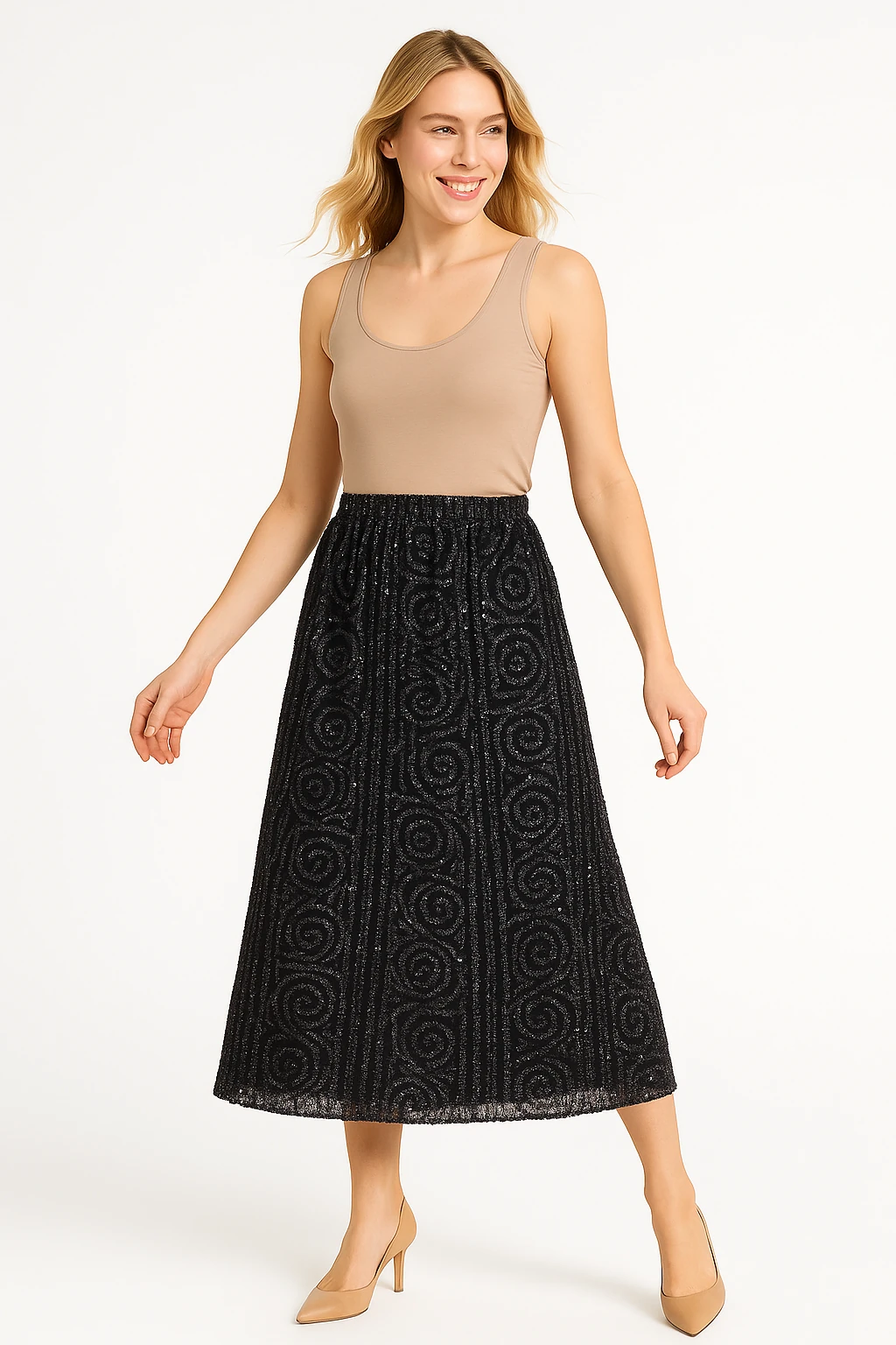 İtalyan Pul Payetli Etek - SİYAH