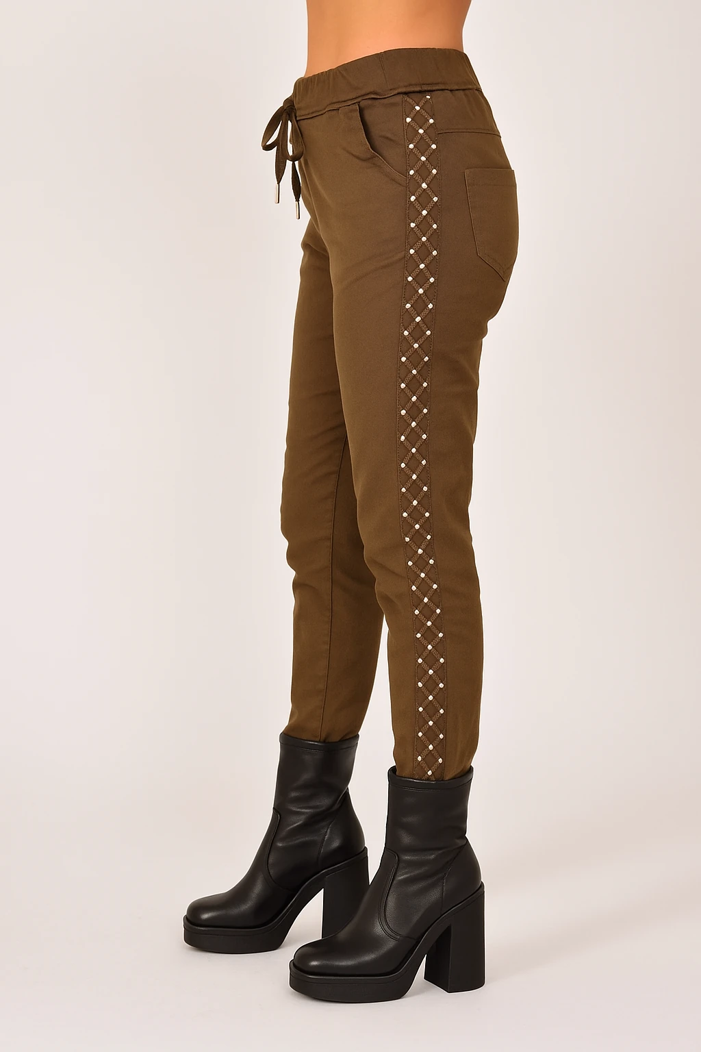 İtalyan Yanı Zımba Detaylı Pantolon - KAHVE