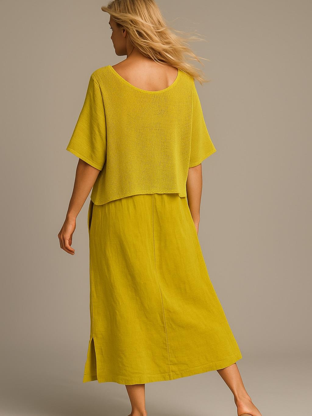 İtalyan Kalın Askılı File Elbise - SARI