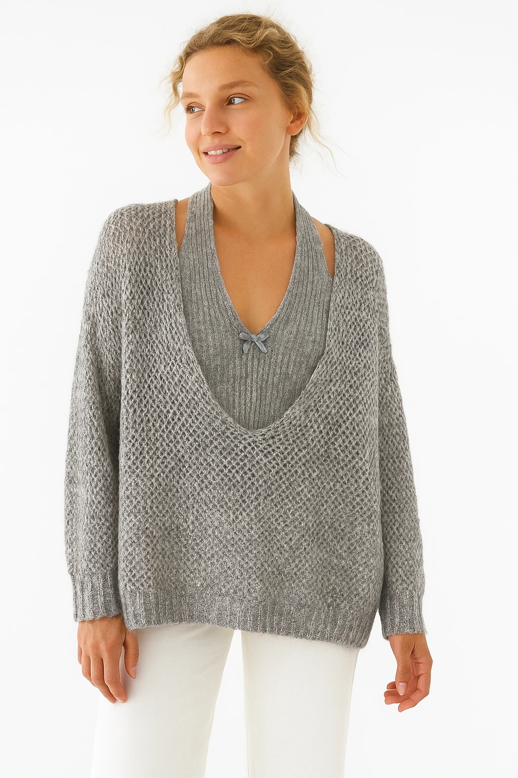 İtalyan İkili Triko Takım Bluz - ANTRASİT