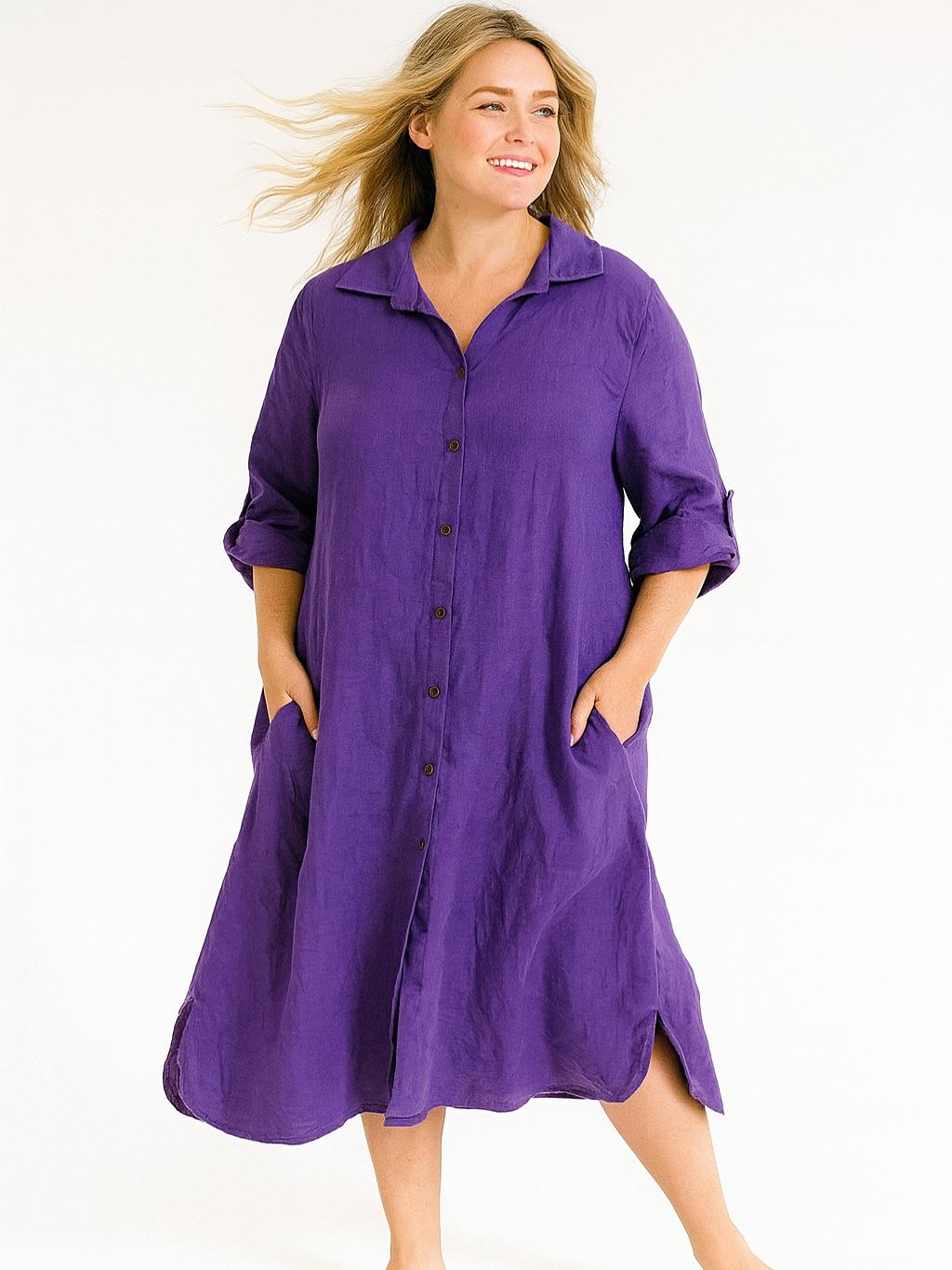 İtalyan Keten Gömlek Elbise - MOR
