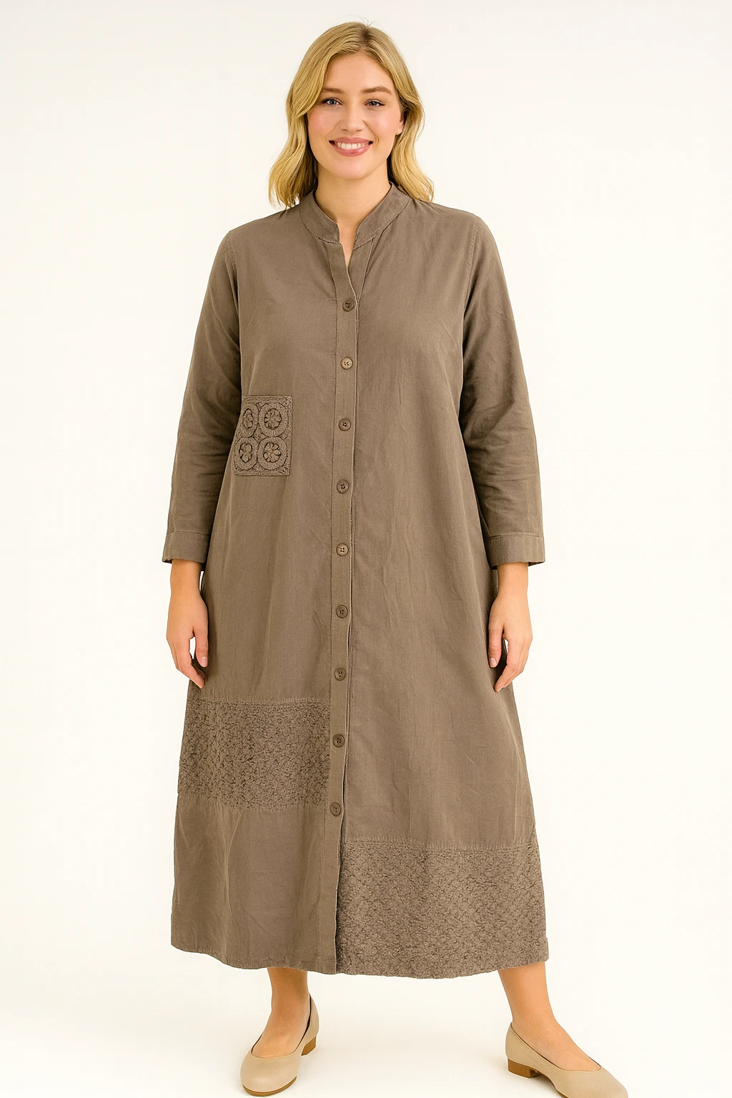 İtalyan Dantel Detaylı İnce Fitilli Kadife Elbise - VİZON