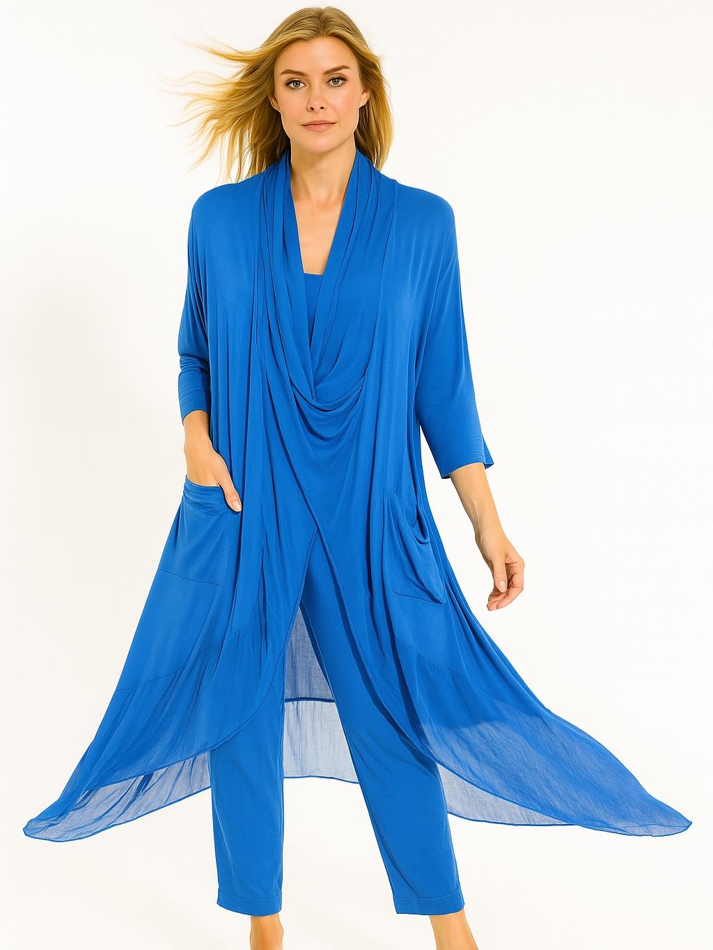 İtalyan Şal Yaka  Tunik - SAKS MAVİ