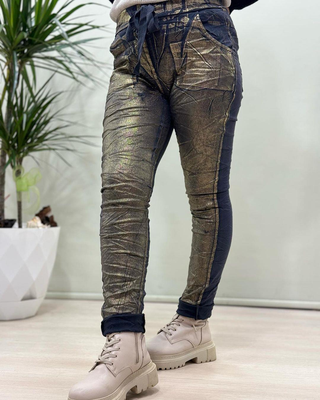 İtalyan Varak Baskılı Likralı Pantolon - LACİVERT