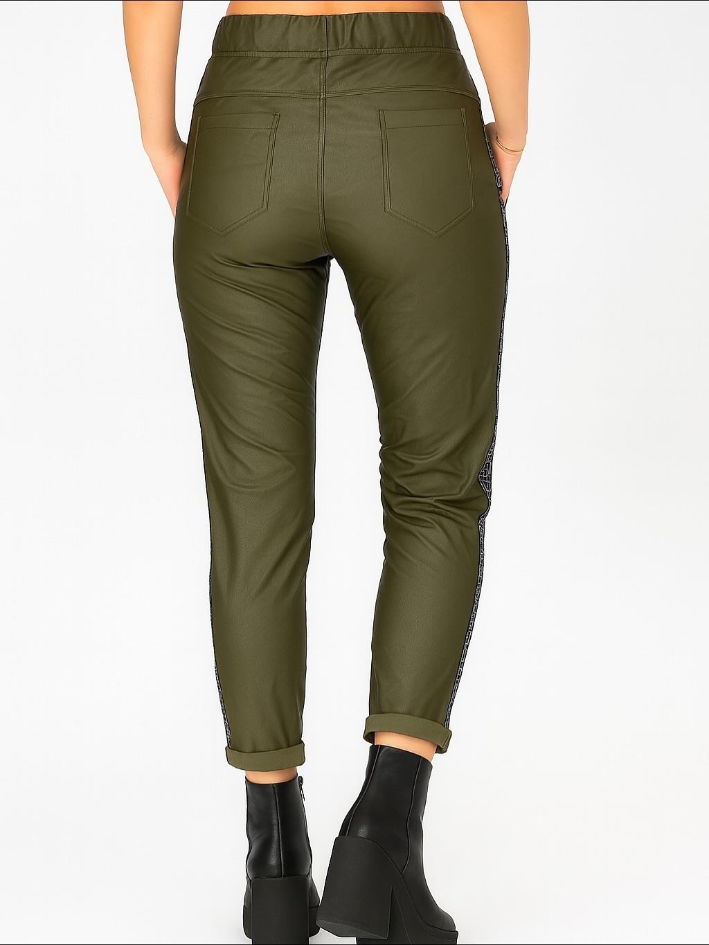 İtalyan Likralı Deri Pantolon - HAKİ