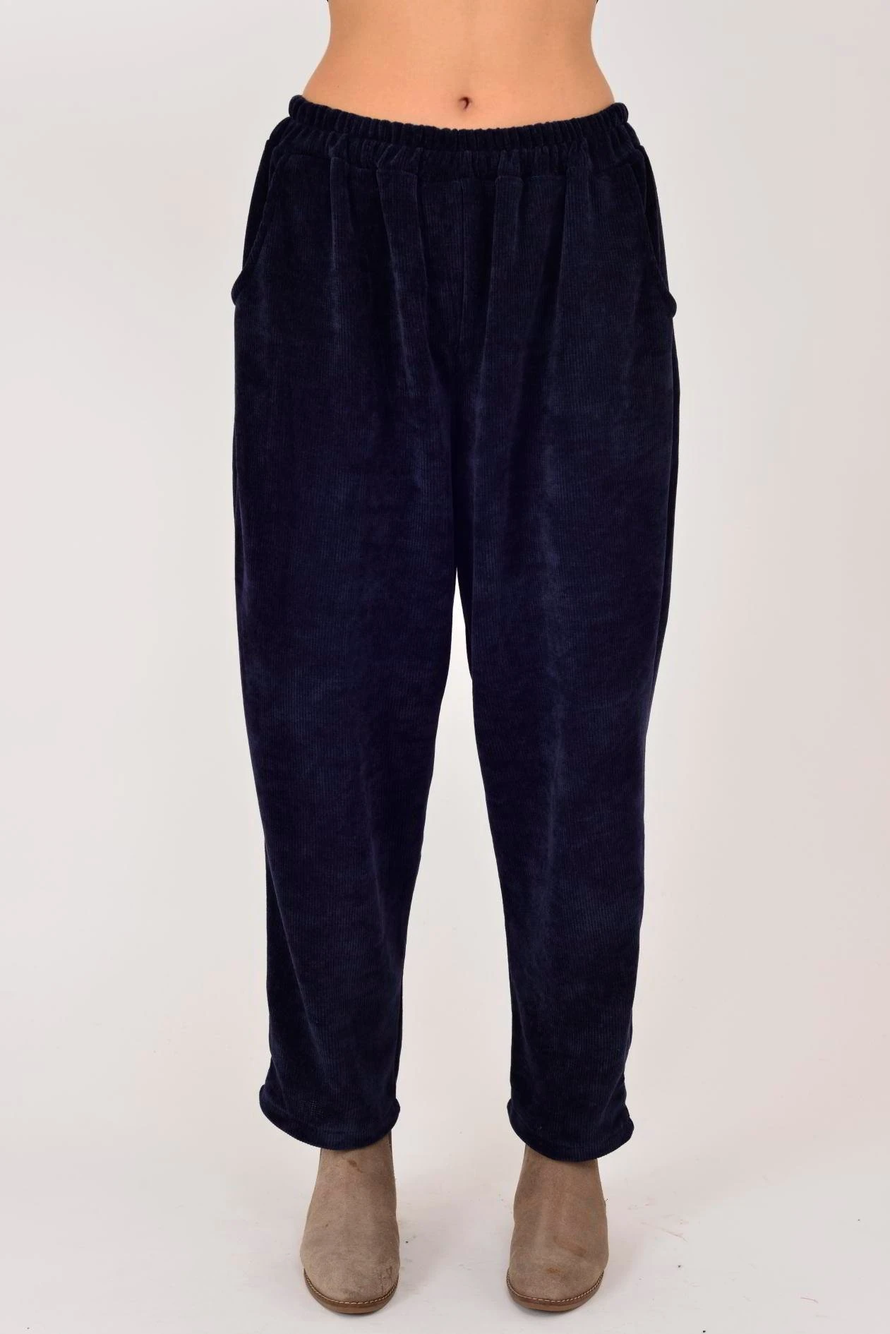 İtalyan Cep Detaylı Fitilli Kadife Pantolon - LACİVERT