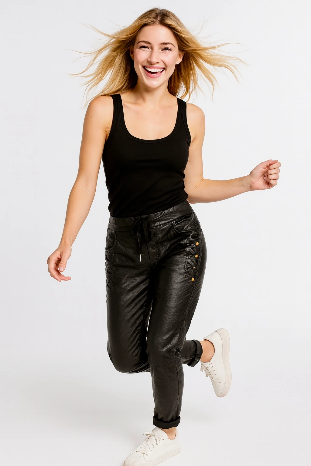 İtalyan Likralı Deri Pantolon - SİYAH